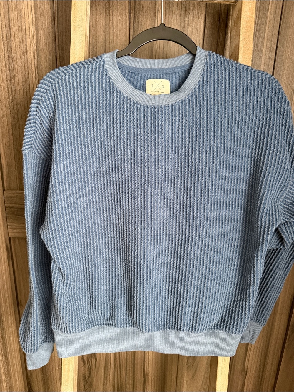 Thread & Supply Light Blue Textured Crewneck Sweater